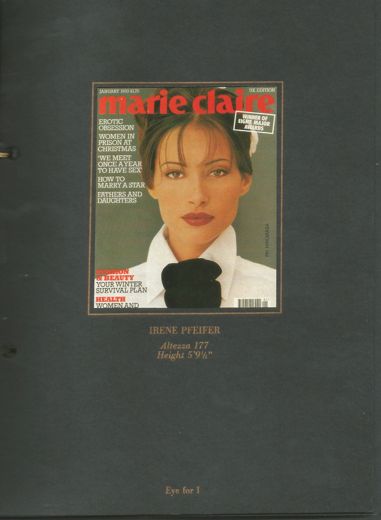 Irene Pfeifer on the cover of the UK edition of Marie Claire, January 1993, photographed by Hiromasa.