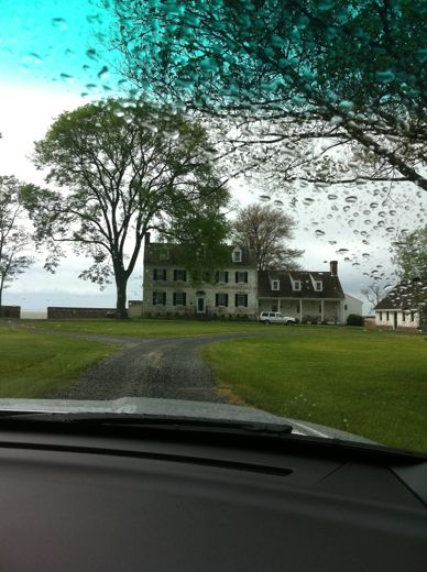 Hinchingham in April 2012, seen through the windscreen in the rain. The hedges were gone.