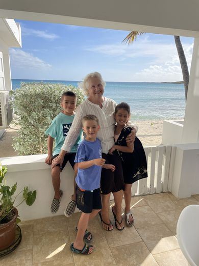 My sister Tara’s children, Matteo, Mila and Luka Marolda, with Granny Carolyn at Shoal Bay West, April 2022.