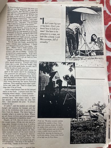 Page 64: “I don’t want big eyes or big faces. Don’t you know how to look at a man? You have to be attractive to a man, not look like a friend. Look like a woman, full of sexuality.” The sessions go on in the rain, and at dusk with Kiche and Koji Masui.