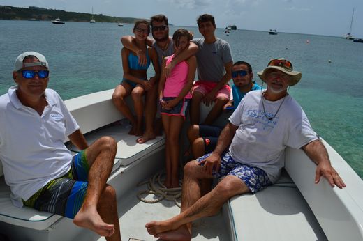 The boys with Skip and his daughters, Janna and Jillian, at Sandy Ground, August 2019.
